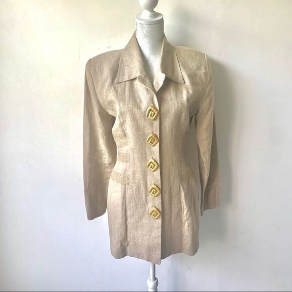 Vintage Fabulous Beige Gold Retro Linen Jacket - Picture 4 of 13